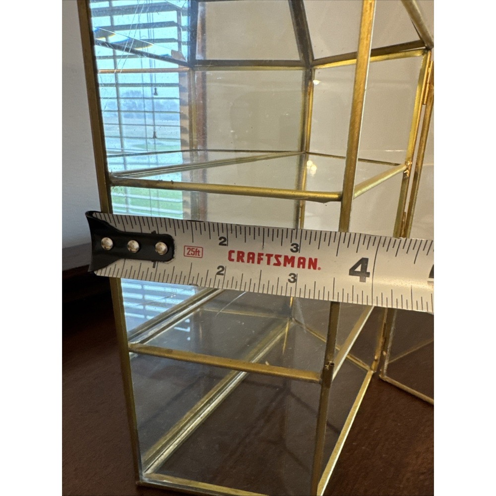 10" Vintage Mirrored Glass Brass Curio Cabinet Display Case Shelf ** Crack** - Picture 5 of 11